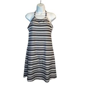 Peace & Pearls Helena Halter Dress Women Small Black White Stripe NWT PLD0089A
